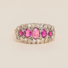 Antique 18ct Gold Ruby Diamond Cluster Ring c.1900