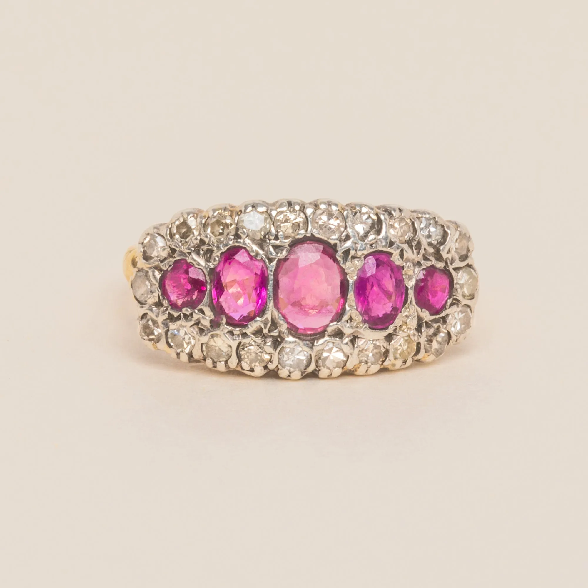Antique 18ct Gold Ruby Diamond Cluster Ring c.1900