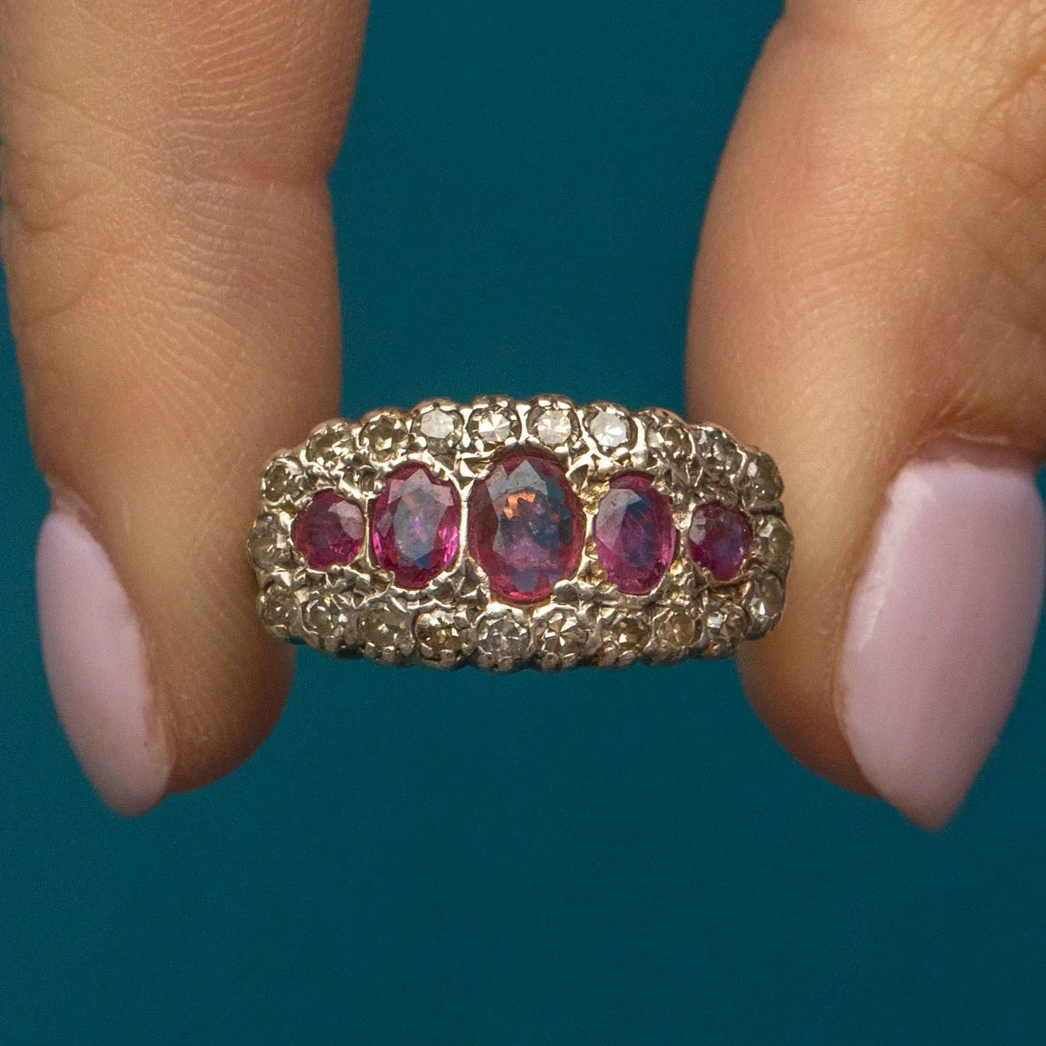 Antique 18ct Gold Ruby Diamond Cluster Ring c.1900