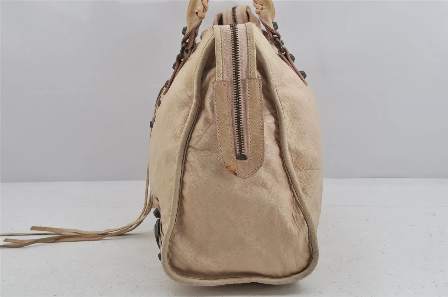 Auth BALENCIAGA Classic The City 2Way Hand Bag Leather 115748 Cream White 3666K