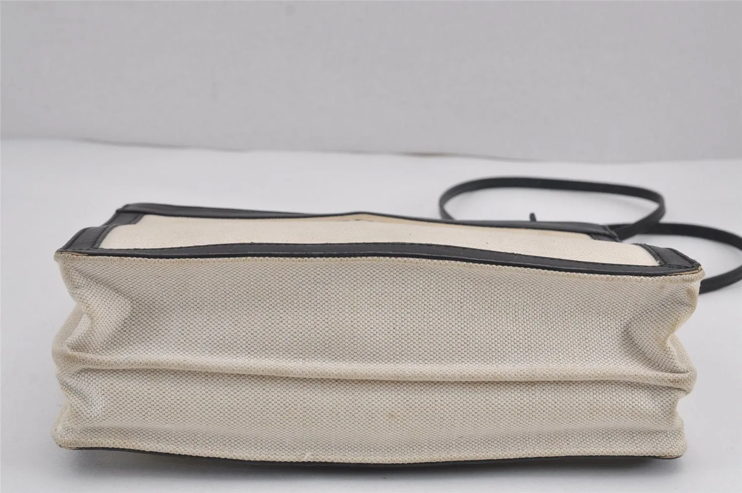 Auth BALENCIAGA Navy Pochette Shoulder Bag Canvas Leather 339937 White 8754J