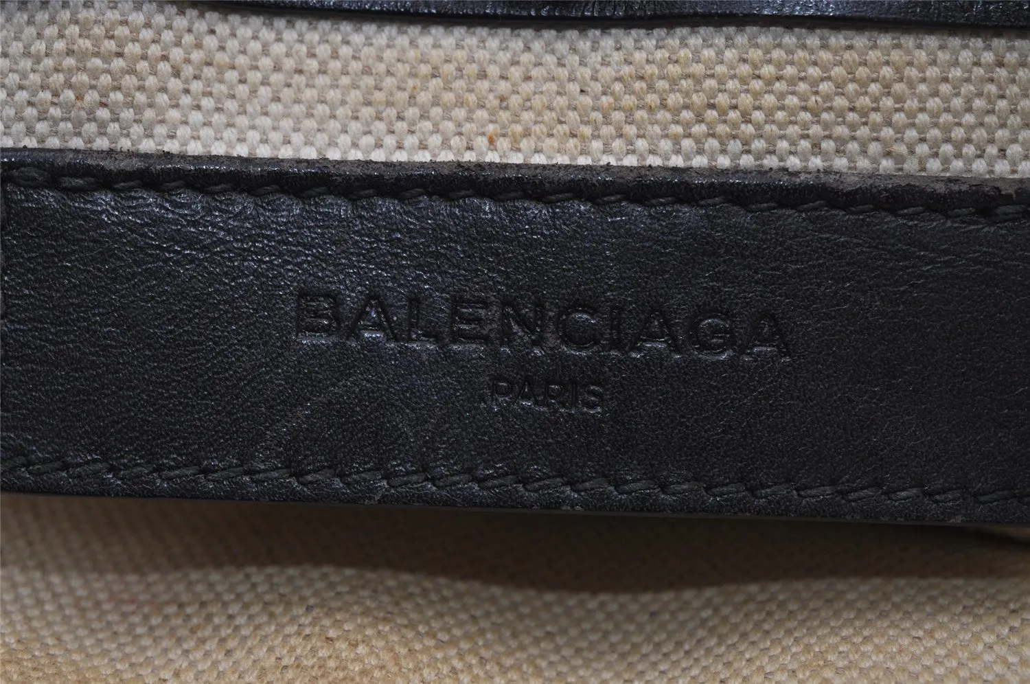 Auth BALENCIAGA Navy Pochette Shoulder Bag Canvas Leather 339937 White 8754J