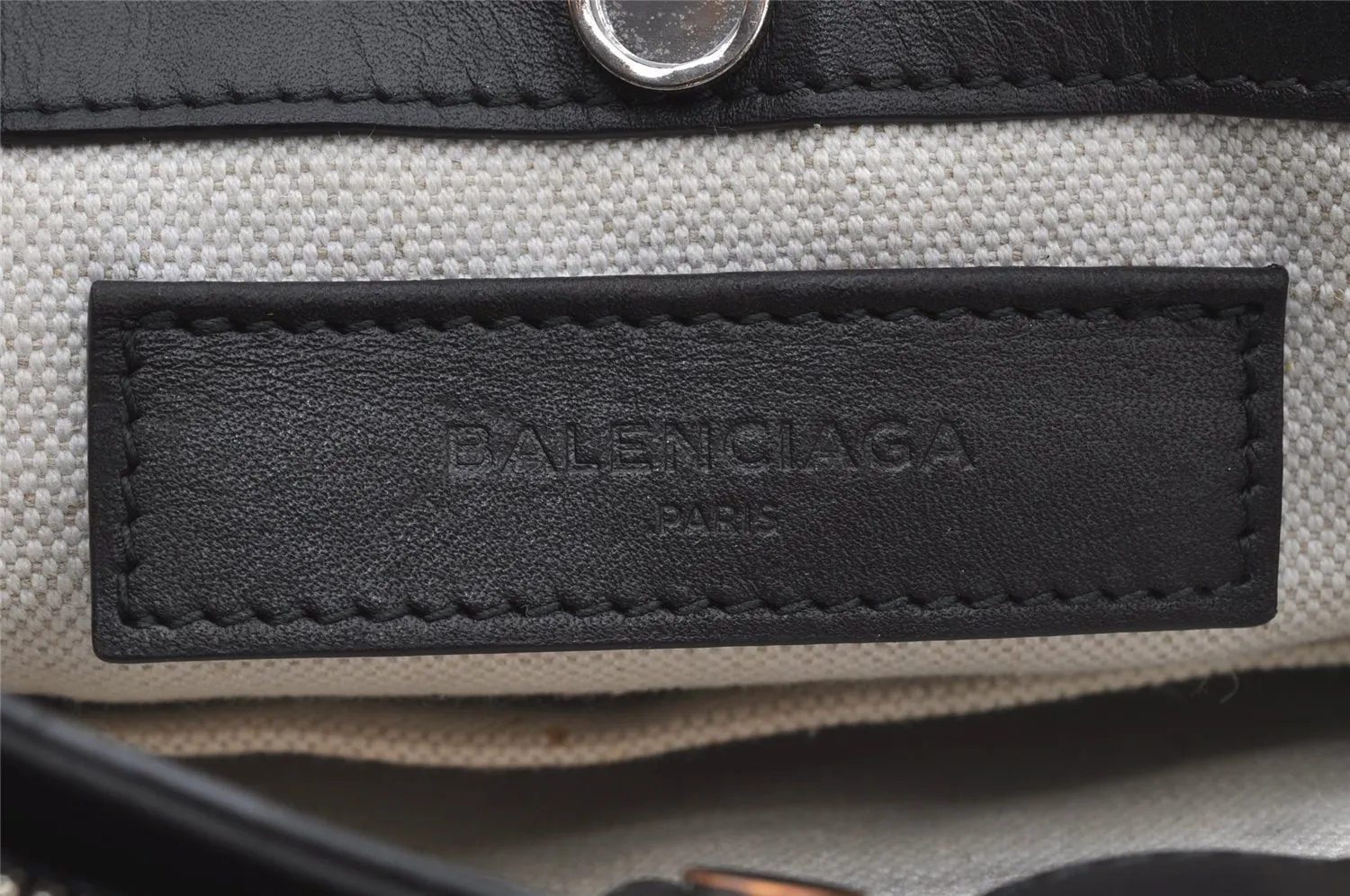 Auth BALENCIAGA Navy Pochette Shoulder Bag Canvas Leather 339937 White 9460I