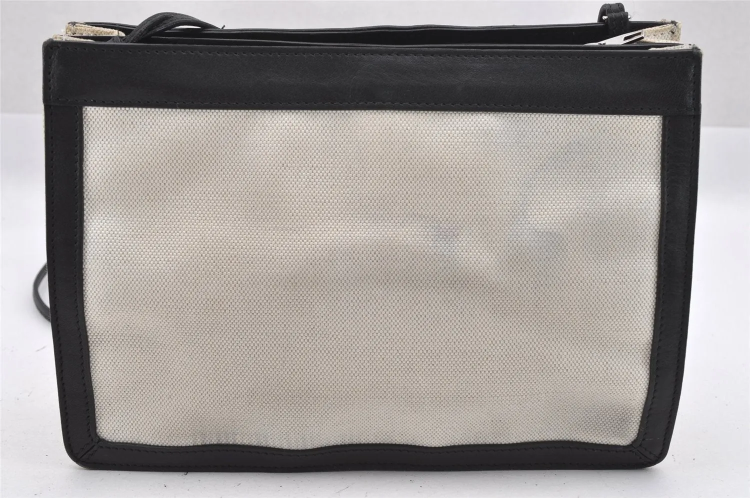 Auth BALENCIAGA Navy Pochette Shoulder Bag Canvas Leather 339937 White 9460I