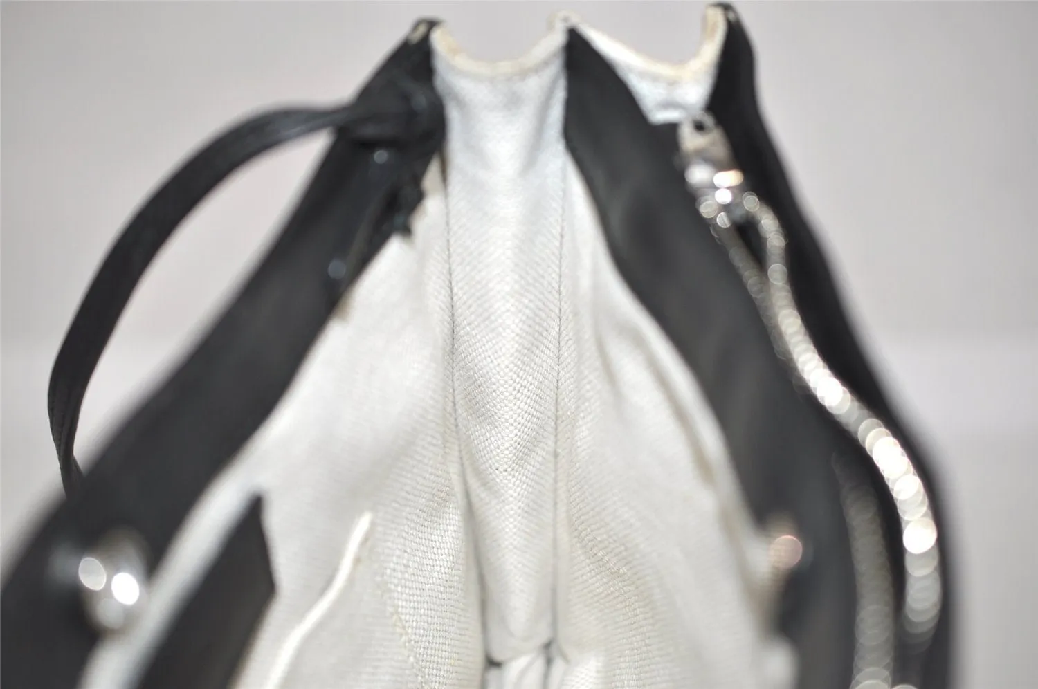 Auth BALENCIAGA Navy Pochette Shoulder Bag Canvas Leather 339937 White 9460I
