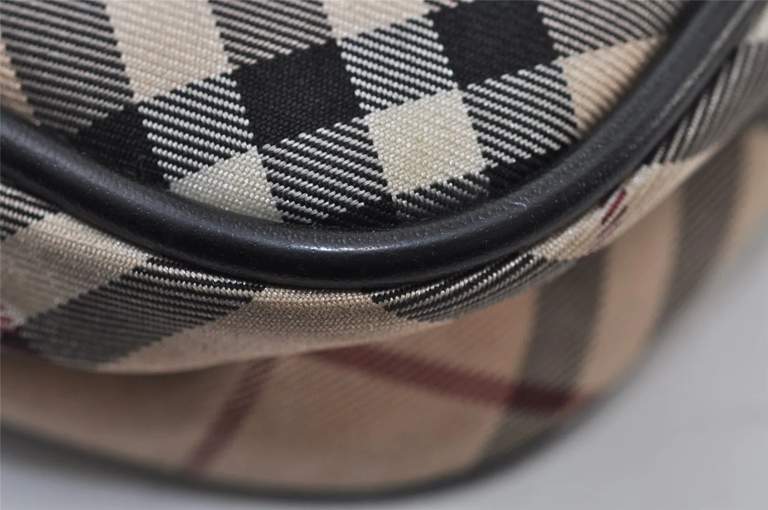 Auth BURBERRY BLUE LABEL Check Hand Bag Pouch Nylon Leather Beige Junk 0361J