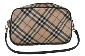Auth BURBERRY BLUE LABEL Check Hand Bag Pouch Nylon Leather Beige Junk 0361J