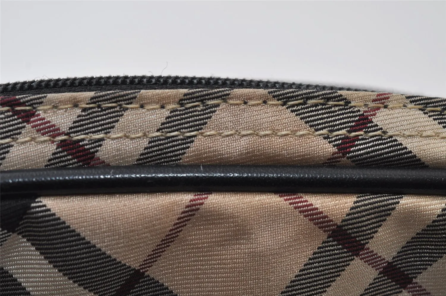 Auth BURBERRY BLUE LABEL Check Hand Bag Pouch Nylon Leather Beige Junk 0361J