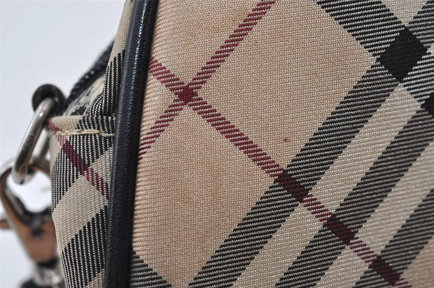 Auth BURBERRY BLUE LABEL Check Hand Bag Pouch Nylon Leather Beige Junk 0361J