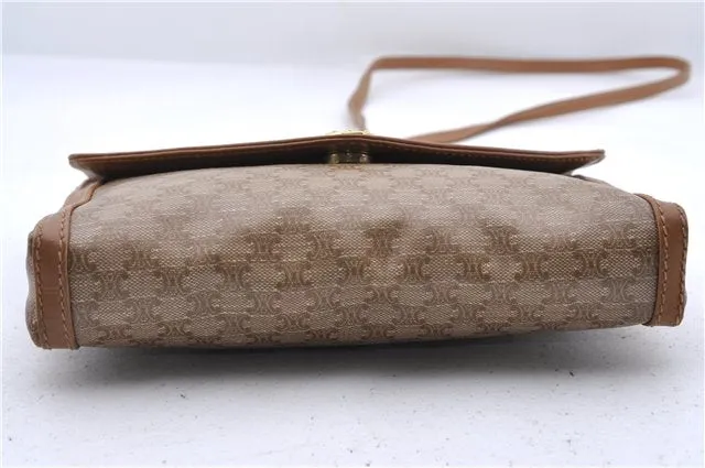 Auth CELINE Macadam Blason Pattern Shoulder Cross Bag PVC Leather Beige 9773C
