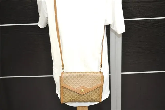 Auth CELINE Macadam Blason Pattern Shoulder Cross Bag PVC Leather Beige 9773C