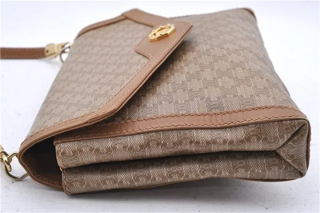 Auth CELINE Macadam Blason Pattern Shoulder Cross Bag PVC Leather Beige 9773C