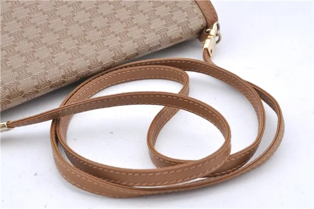 Auth CELINE Macadam Blason Pattern Shoulder Cross Bag PVC Leather Beige 9773C