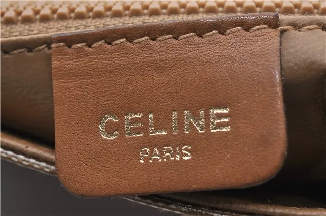 Auth CELINE Macadam Blason Pattern Shoulder Cross Bag PVC Leather Beige 9773C