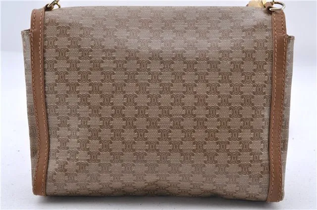 Auth CELINE Macadam Blason Pattern Shoulder Cross Bag PVC Leather Beige 9773C