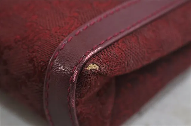 Auth CELINE Macadam Blason Shoulder Cross Body Bag Canvas Leather Bordeaux 6978C