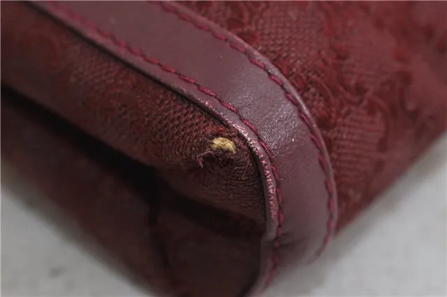 Auth CELINE Macadam Blason Shoulder Cross Body Bag Canvas Leather Bordeaux 6978C