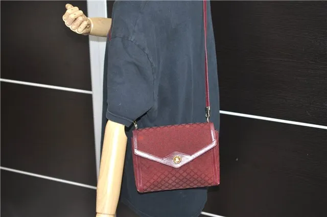 Auth CELINE Macadam Blason Shoulder Cross Body Bag Canvas Leather Bordeaux 6978C