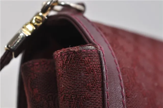 Auth CELINE Macadam Blason Shoulder Cross Body Bag Canvas Leather Bordeaux 6978C