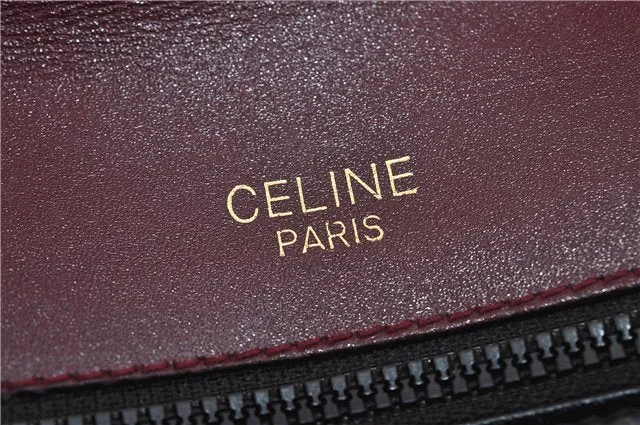 Auth CELINE Macadam Blason Shoulder Cross Body Bag Canvas Leather Bordeaux 6978C