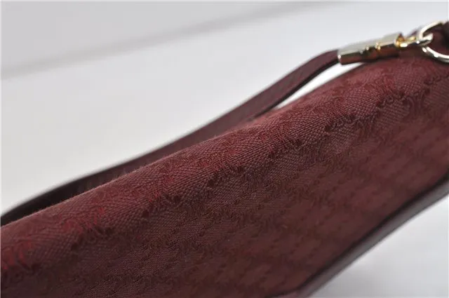 Auth CELINE Macadam Blason Shoulder Cross Body Bag Canvas Leather Bordeaux 6978C
