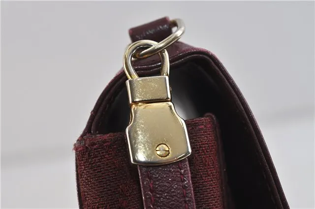 Auth CELINE Macadam Blason Shoulder Cross Body Bag Canvas Leather Bordeaux 6978C