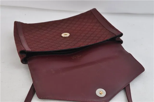 Auth CELINE Macadam Blason Shoulder Cross Body Bag Canvas Leather Bordeaux 6978C