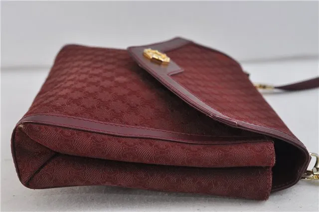 Auth CELINE Macadam Blason Shoulder Cross Body Bag Canvas Leather Bordeaux 6978C