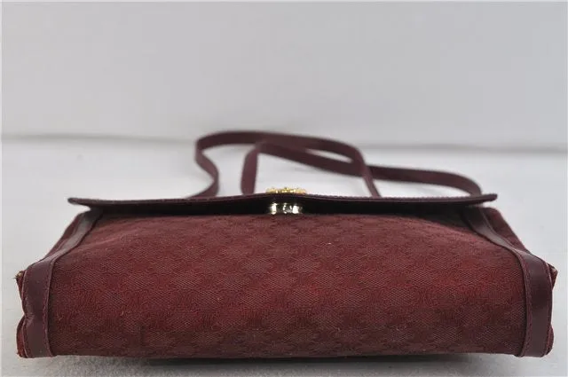 Auth CELINE Macadam Blason Shoulder Cross Body Bag Canvas Leather Bordeaux 6978C