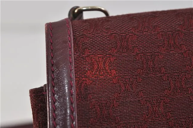 Auth CELINE Macadam Blason Shoulder Cross Body Bag Canvas Leather Bordeaux 6978C