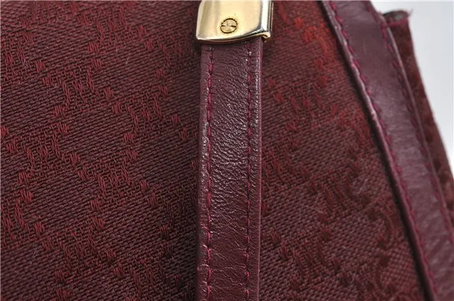 Auth CELINE Macadam Blason Shoulder Cross Body Bag Canvas Leather Bordeaux 6978C