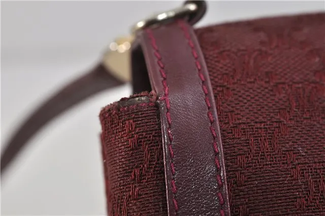 Auth CELINE Macadam Blason Shoulder Cross Body Bag Canvas Leather Bordeaux 6978C