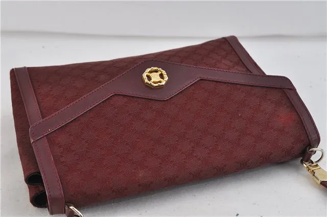 Auth CELINE Macadam Blason Shoulder Cross Body Bag Canvas Leather Bordeaux 6978C