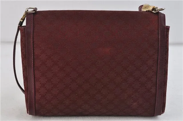 Auth CELINE Macadam Blason Shoulder Cross Body Bag Canvas Leather Bordeaux 6978C
