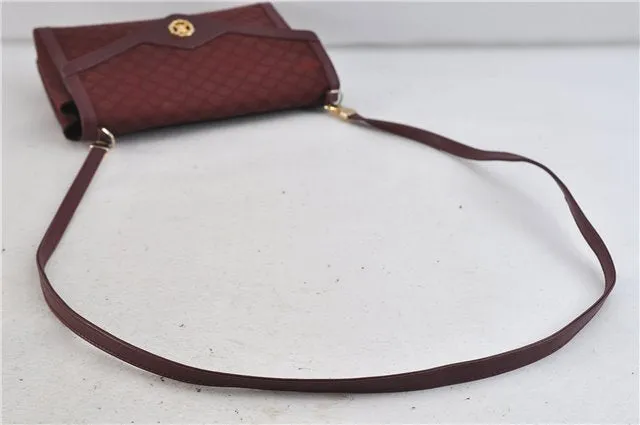 Auth CELINE Macadam Blason Shoulder Cross Body Bag Canvas Leather Bordeaux 6978C