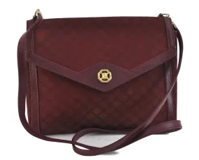 Auth CELINE Macadam Blason Shoulder Cross Body Bag Canvas Leather Bordeaux 6978C
