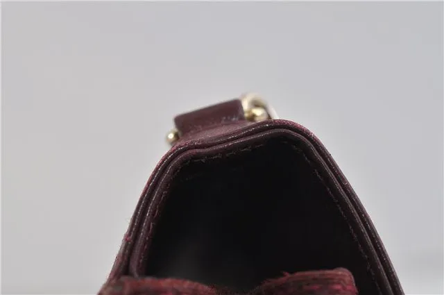 Auth CELINE Macadam Blason Shoulder Cross Body Bag Canvas Leather Bordeaux 6978C