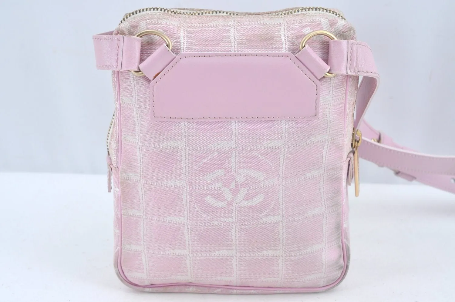 Auth CHANEL New Travel Line Shoulder Cross Body Bag Nylon Leather Pink L0583