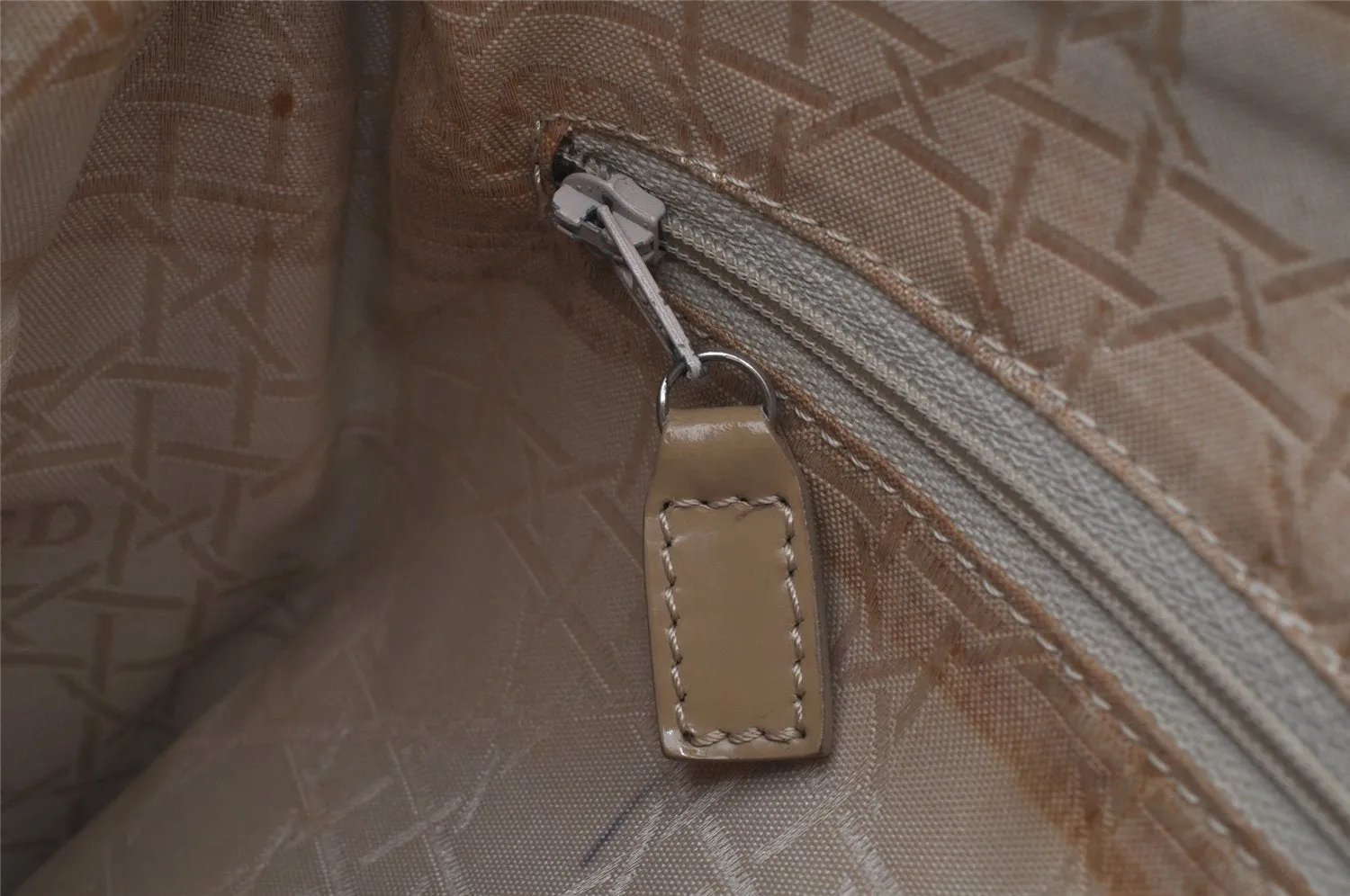 Auth Christian Dior Lady Dior Cannage Nylon Leather 2Way Hand Bag Beige 9305I