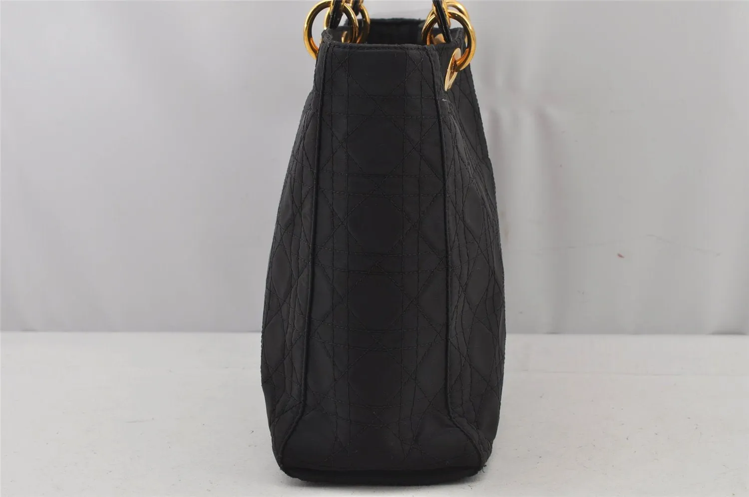 Auth Christian Dior Lady Dior Cannage Nylon Leather 2Way Hand Bag Black CD 6812J