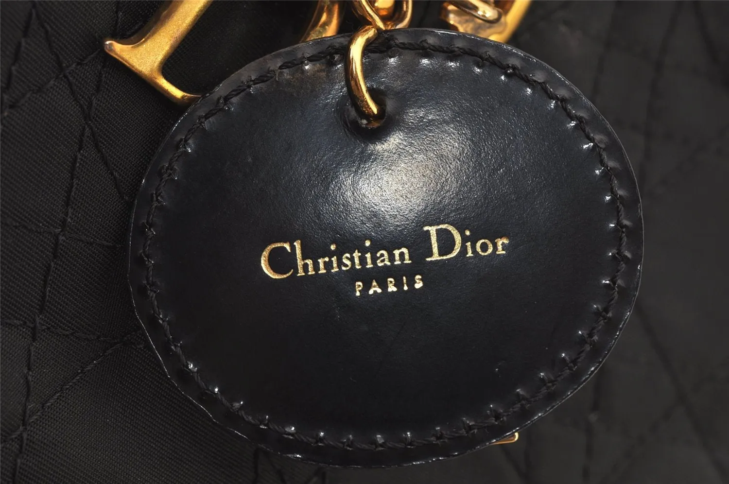Auth Christian Dior Lady Dior Cannage Nylon Leather 2Way Hand Bag Black CD 6812J
