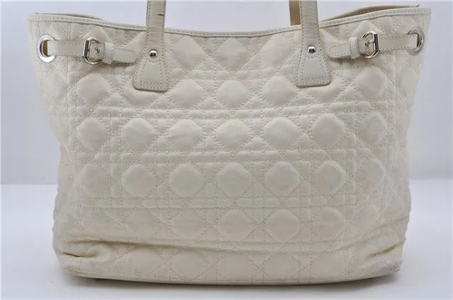 Auth Christian Dior Panarea Cannage Shoulder Tote Bag PVC Leather Ivory 7571C
