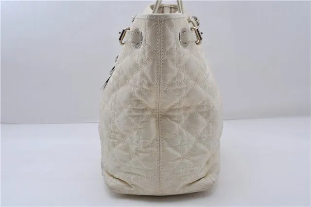Auth Christian Dior Panarea Cannage Shoulder Tote Bag PVC Leather Ivory 7571C