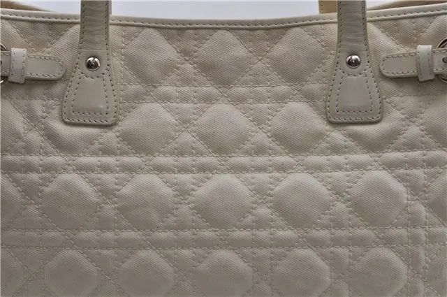 Auth Christian Dior Panarea Cannage Shoulder Tote Bag PVC Leather Ivory 7571C