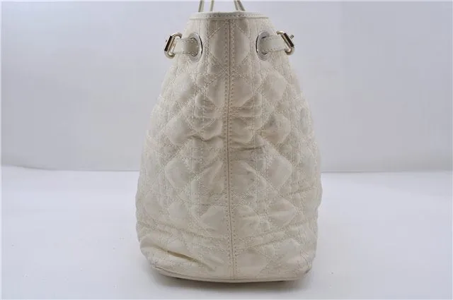 Auth Christian Dior Panarea Cannage Shoulder Tote Bag PVC Leather Ivory 7571C