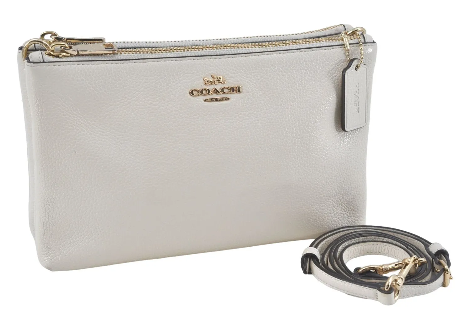 Auth COACH 2Way Shoulder Cross Body Clutch Bag Purse Leather F38273 White 0262E
