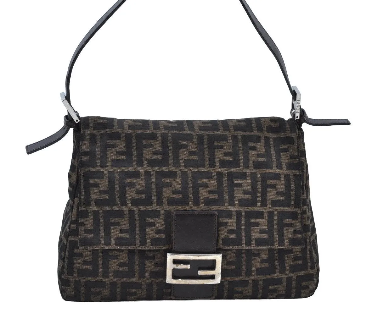 Auth FENDI Zucca Mamma Baguette Shoulder Bag Canvas Leather Brown K9585
