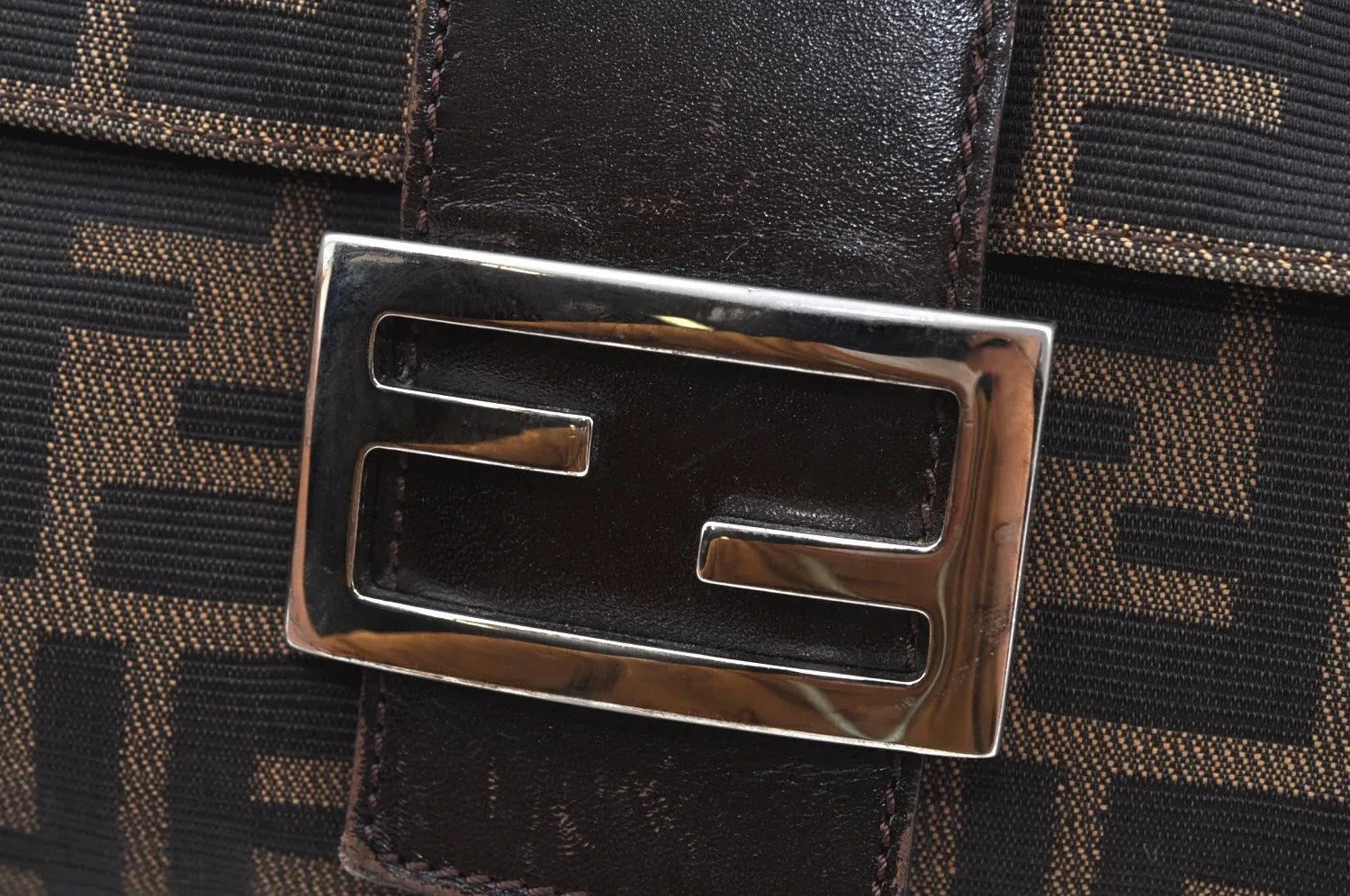 Auth FENDI Zucca Mamma Baguette Shoulder Bag Canvas Leather Brown K9585