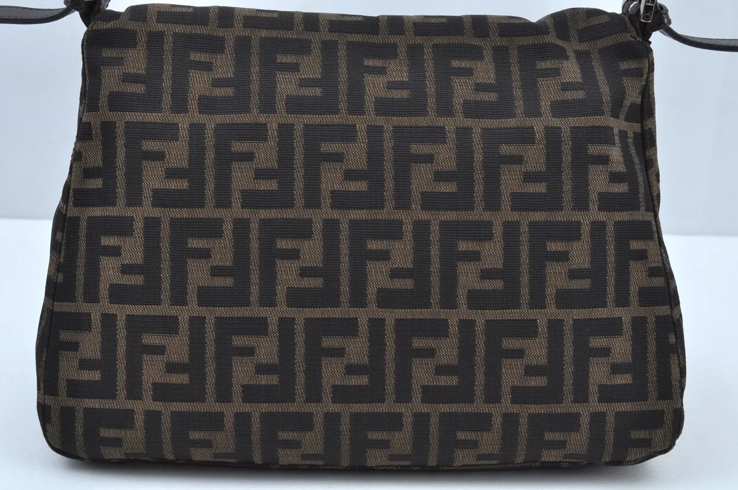 Auth FENDI Zucca Mamma Baguette Shoulder Bag Canvas Leather Brown K9585