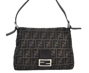 Auth FENDI Zucca Mamma Baguette Shoulder Bag Canvas Leather Brown K9585